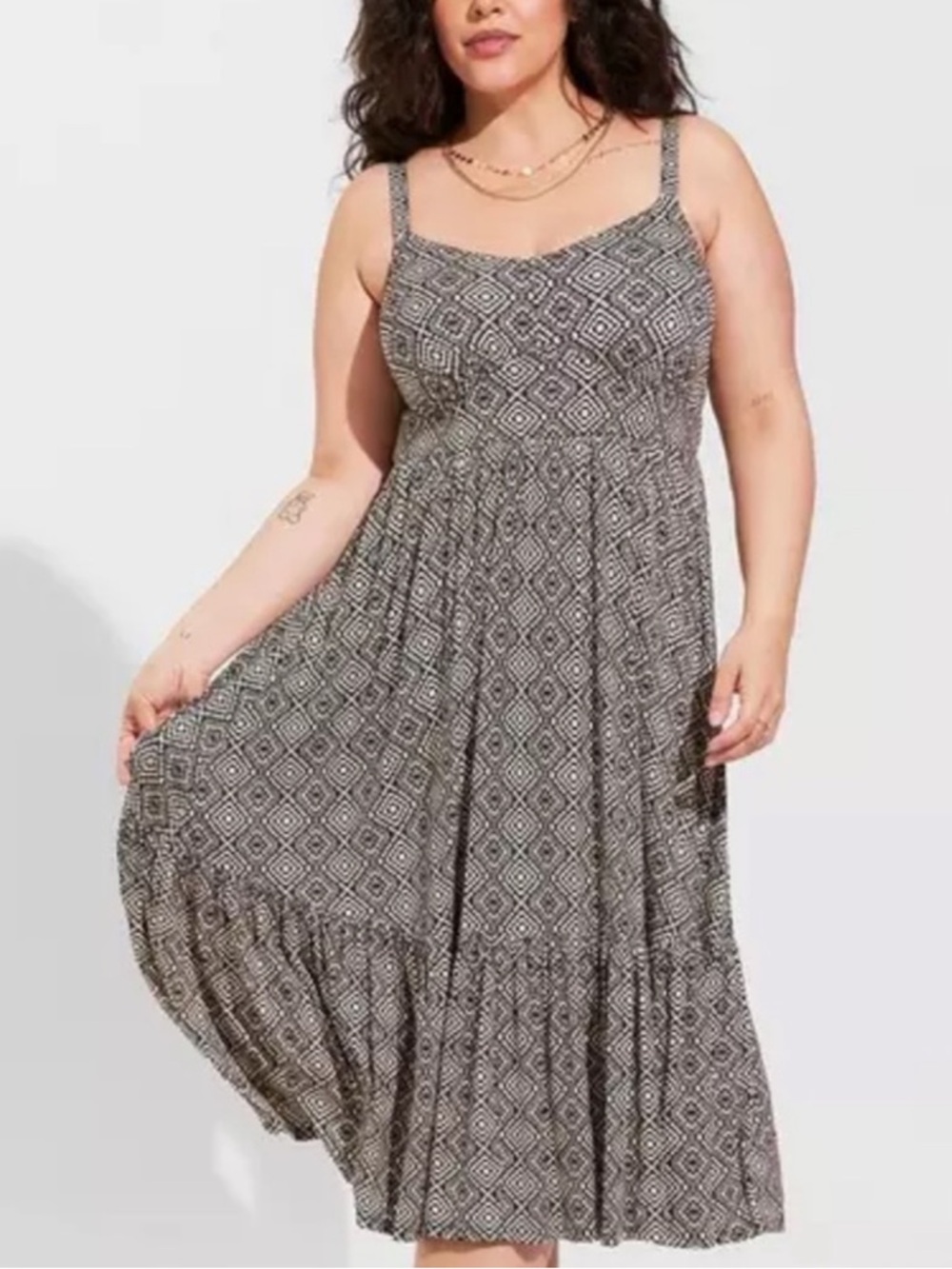 Torrid Midi Super Soft Tiered Dress Ditsy Tribal Print Sz 3 3X